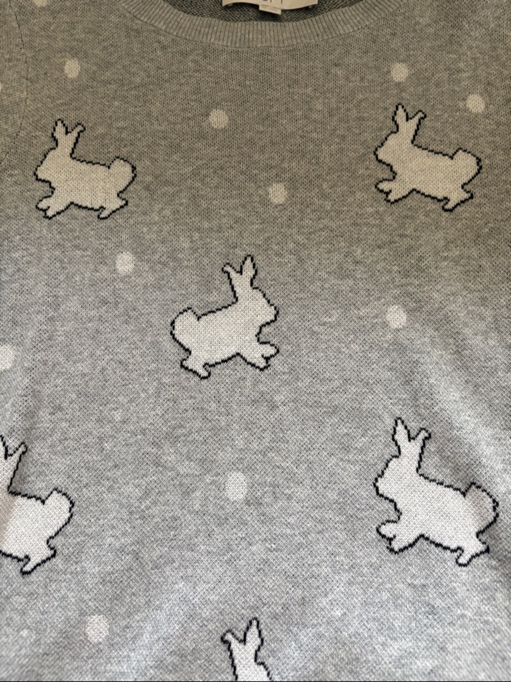 LOFT Gray Crewneck Sweater with White Bunny Motif - Picture 4 of 5